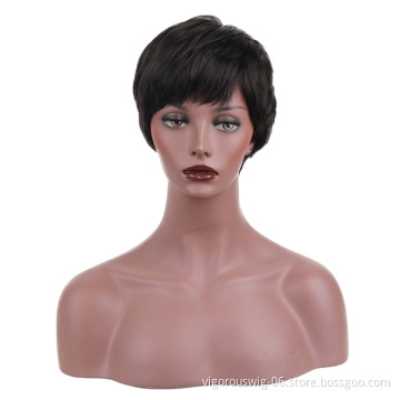 Vigorous Synthetic Black Cute Summer Heat Resistant Fiber Short pixie cut Wigs for Black Women Straight hair